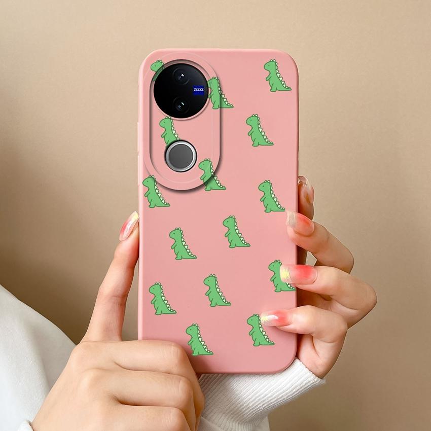 For Vivo V50 Y16 Y31 Y53S Y55 IQOO Z10X Y51 Y70 Phone Bags Naughty Dinosaur Pattern Liquid Silicone Dustproof Full Protective Case For Vivo Back Cover