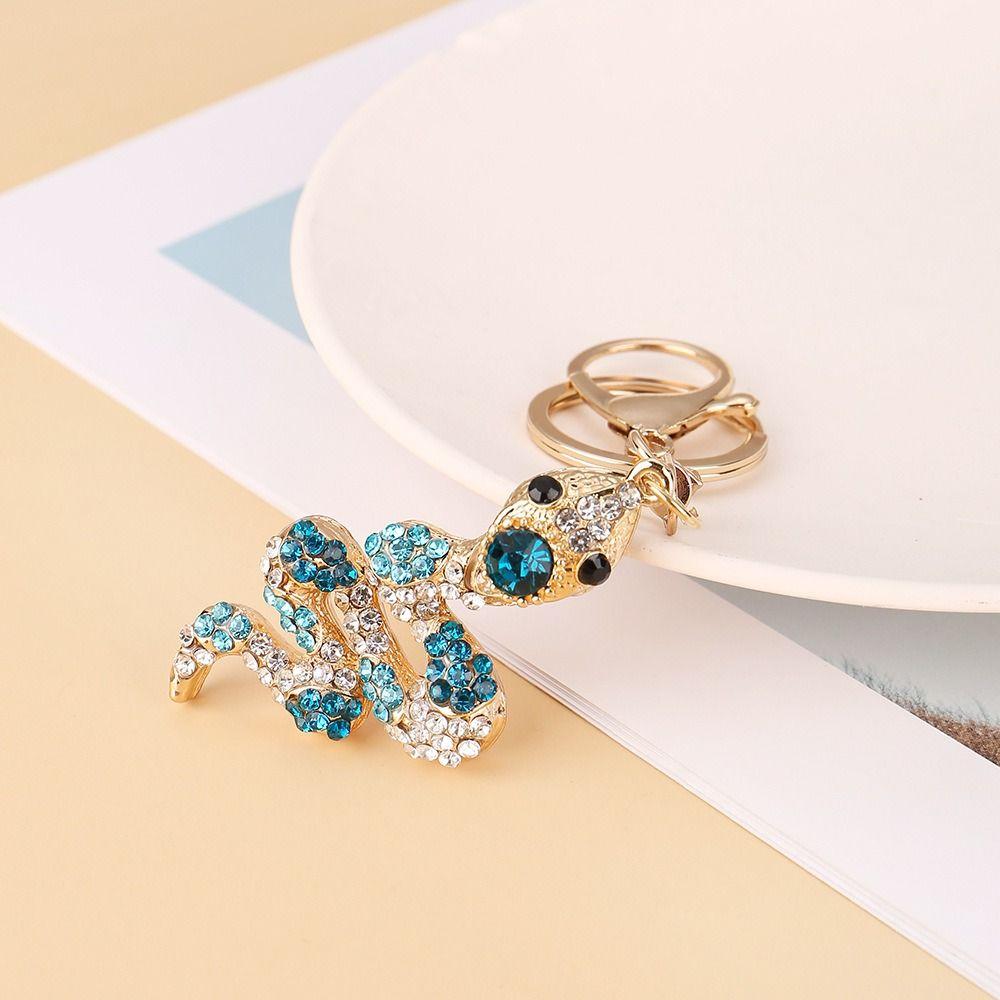 Colorful Rhinestone Snake Keychain Fortune Zodiac Snake Year Key Ring Women's Bag Pendant  Couple