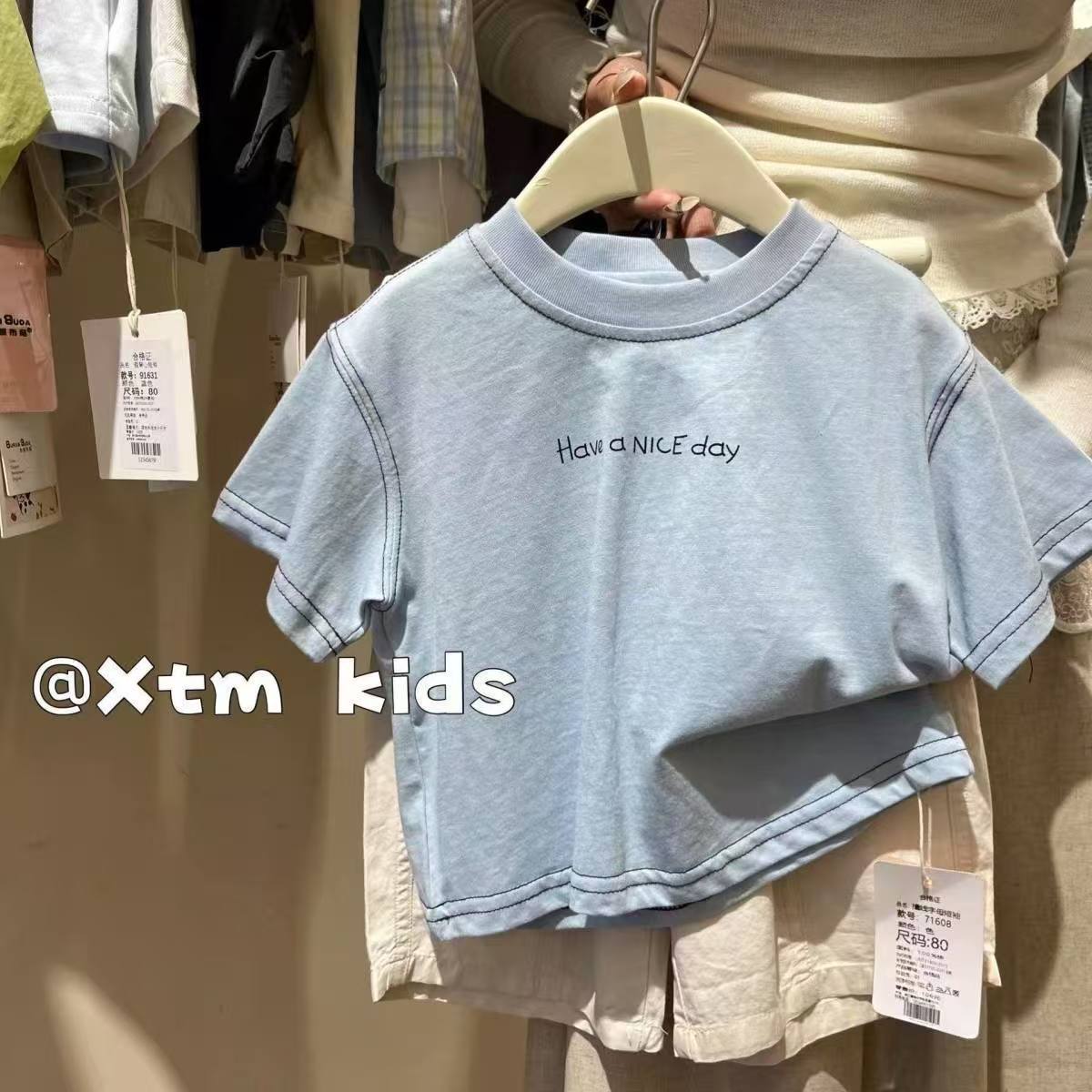 Boys Summer Cotton Loose Letter Print T Shirt Korean Cool Casual Short Sleeve Top 80