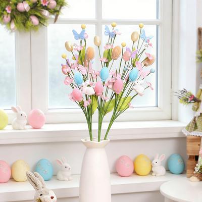 Easter Artificial Flowers Easter Colorful Egg Decoration DIY Party Bouquet with Rabbit Egg Charms Spring Home Table Centerpiece