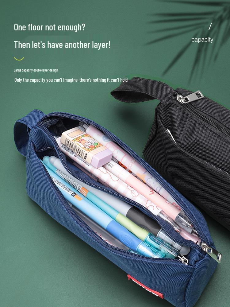 Japanese-Style Canvas Pencil Case: Spacious and Simple for Boys, Junior High, and High School Students