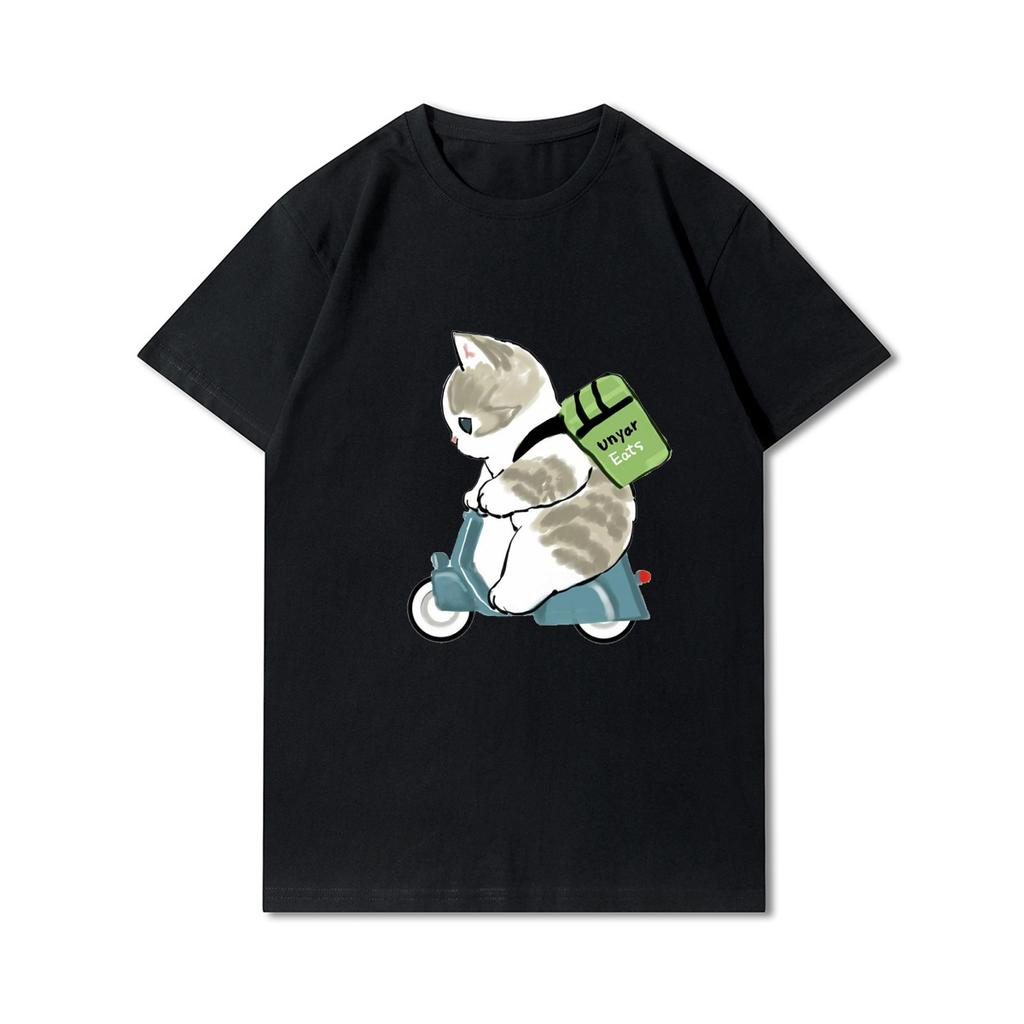 Taglie forti Gatti Squalo Stampato Donne T-shirt Girocollo Cotone Tops Estate Animale Y2K Moda 90S Casual Oversize Nero Tees