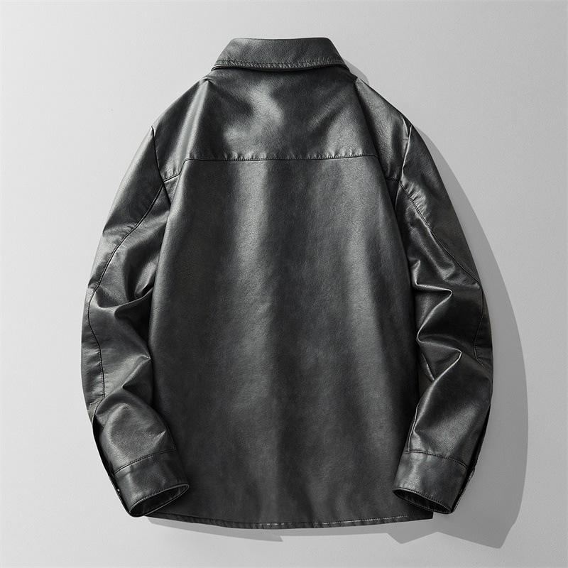 Retro old locomotive leather jacket men's short spring and autumn American casual flying pu jacket deerskin velvet jacket
