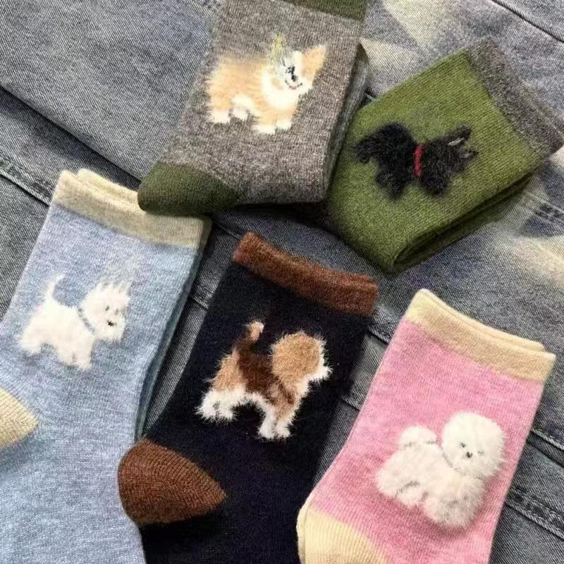 Autumn and Winter Japanese Warm Thickened Mid-calf Socks Puppy Cotton Wool Socks Female
