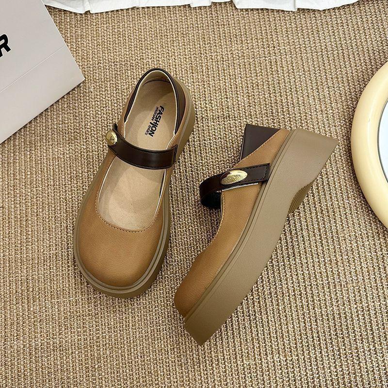 Mary Jane Love Thick Heel Small Leather Shoes Women's 2025 Spring New British Style Retro Platform French Round Head Single Shoes
