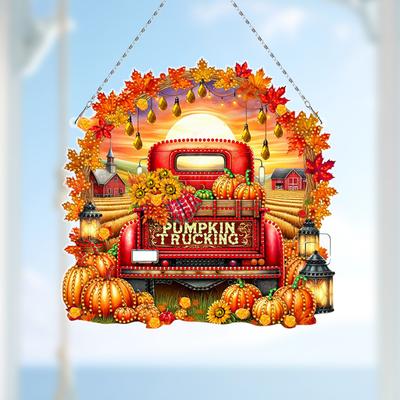 Fall Truck 2D Flat DIY Hanging Diamond Art Kits Diamond Painting Set Rhinestone Diamond Art Window Pendants Wall Door Decoration