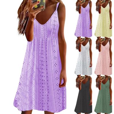 Modisches, einfarbiges, hohles, sexy Kleid mit V-Ausschnitt und Riemen für Damen