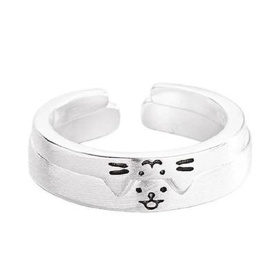 2PCS Cats and Dog Open Adjustable Ring Cartoon Animal Ring Trendy Stackable Jewelry for Students and Professionals