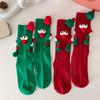 Unisex Couple 3D Santa Hat Dolls Christmas Middle Tube Socks with Magnetic Embellishments for Gifting and Celebrating