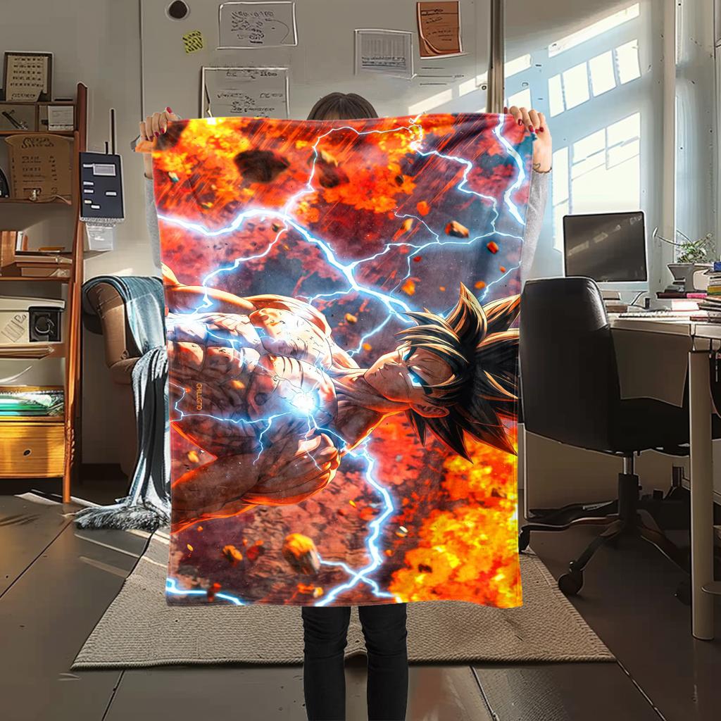 1pz Coperta in Flanella con Stampa Son Goku, Alta Qualità per Tutte le Stagioni, Decorazione per la Casa, Calore e Comfort, Perfetta per Regali di Natale