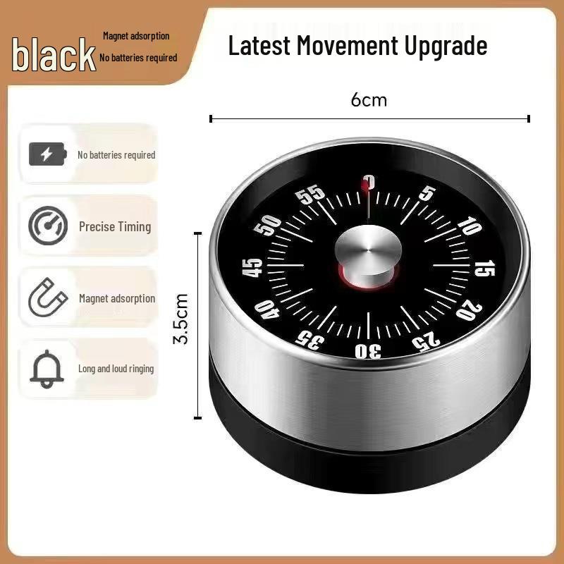 

Механічний візуальний таймер для дітей - Інструмент для управління часом на кухні та розвитку самодисципліни, зворотний відлік чорний