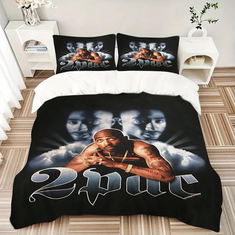 Retro Tupac HipHop Legende Druck 3-teiliges Bettwäsche-Set Bettbezug mit 2 Kissenbezügen Heim-Geburtstagsgeschenk
