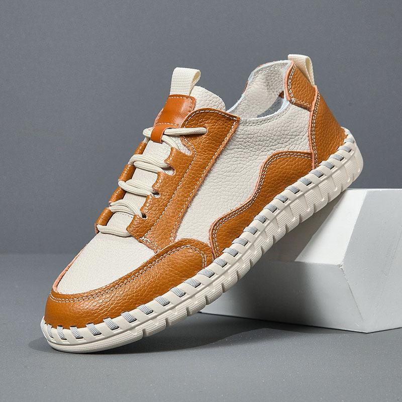 Fashion Leather Casual Shoes Men's Spring Autumn Cowhide Men Breathable and Sweat Absorbing Soft Soled Bean Shoes Mens Loafers Sneakers