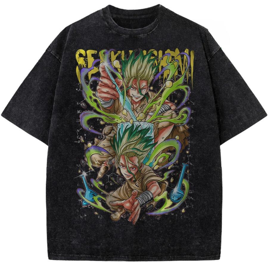 

Hot Anime Dr.STONE Ishigami Senkuu Print T-shirt Men Women Short Sleeve Clothing Cotton Tshirt Retro Washed T Shirt Manga Tops S чёрный