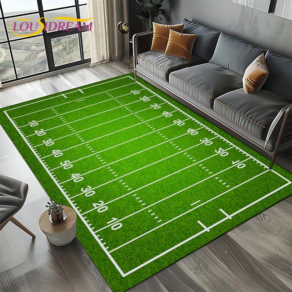 3D Rugbyfeld Rugby 2025 American Football Cartoon Teppich für Wohnzimmer Schlafzimmer Zuhause Sofa Dekoration, Teppich Rutschfeste Fußmatte