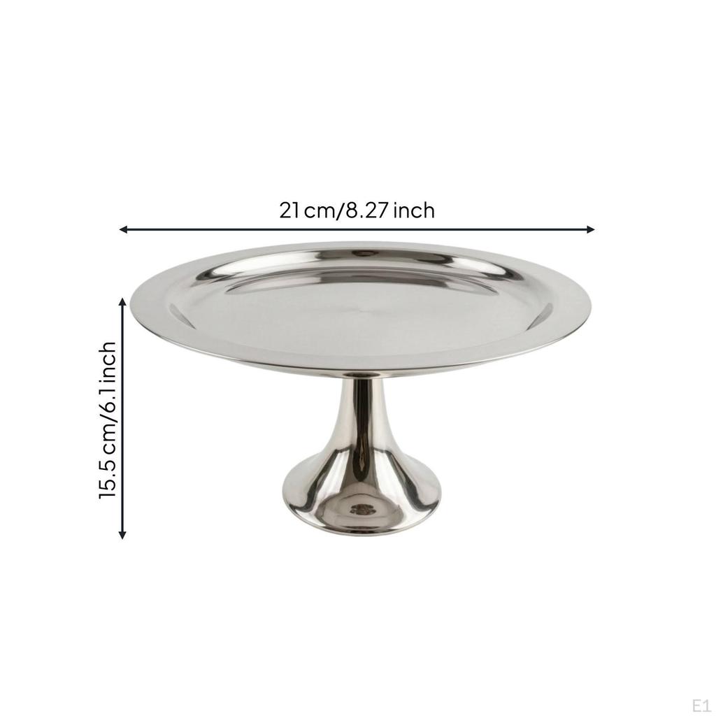 Pedestal Dessert Stand with Raised Rims Polished Stainless Steel Reflective Serving