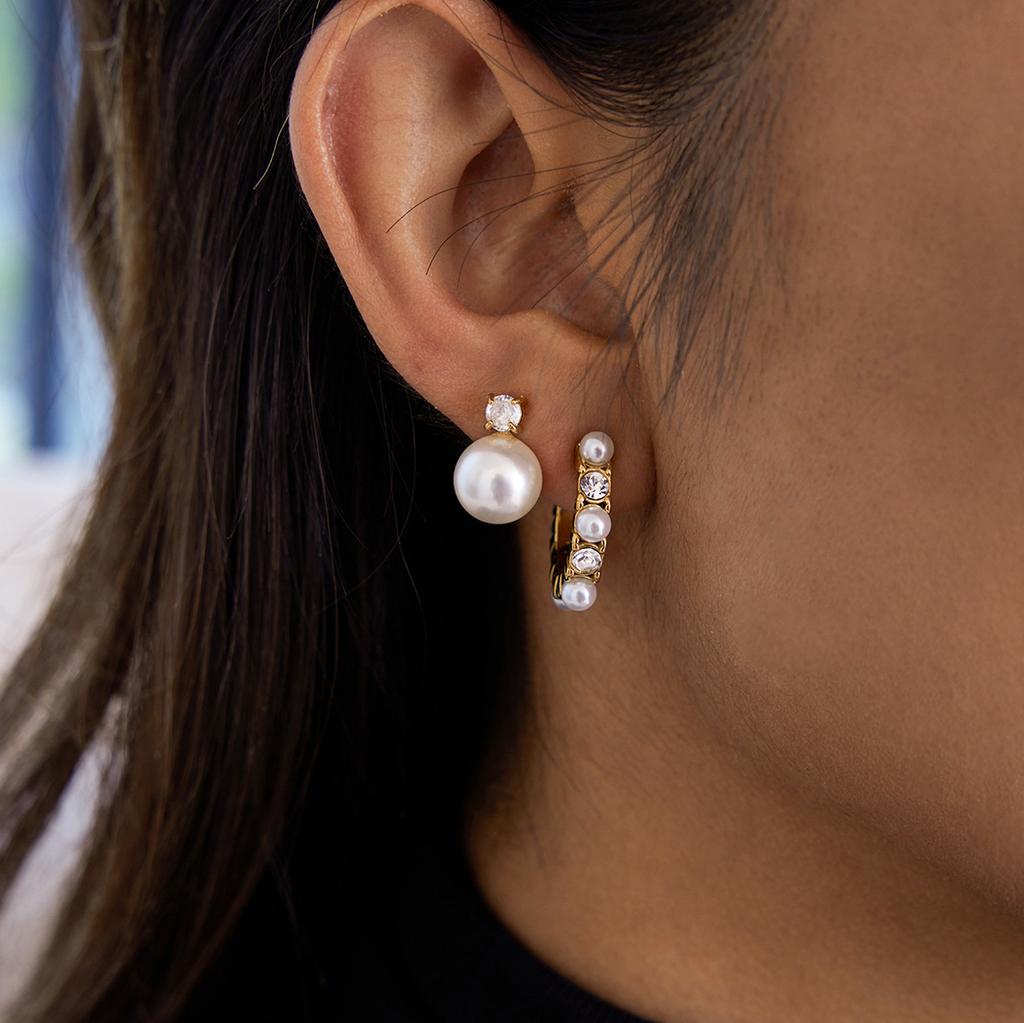 European and American titanium steel imitation pearl earrings, earrings, zircon earrings, stainless steel