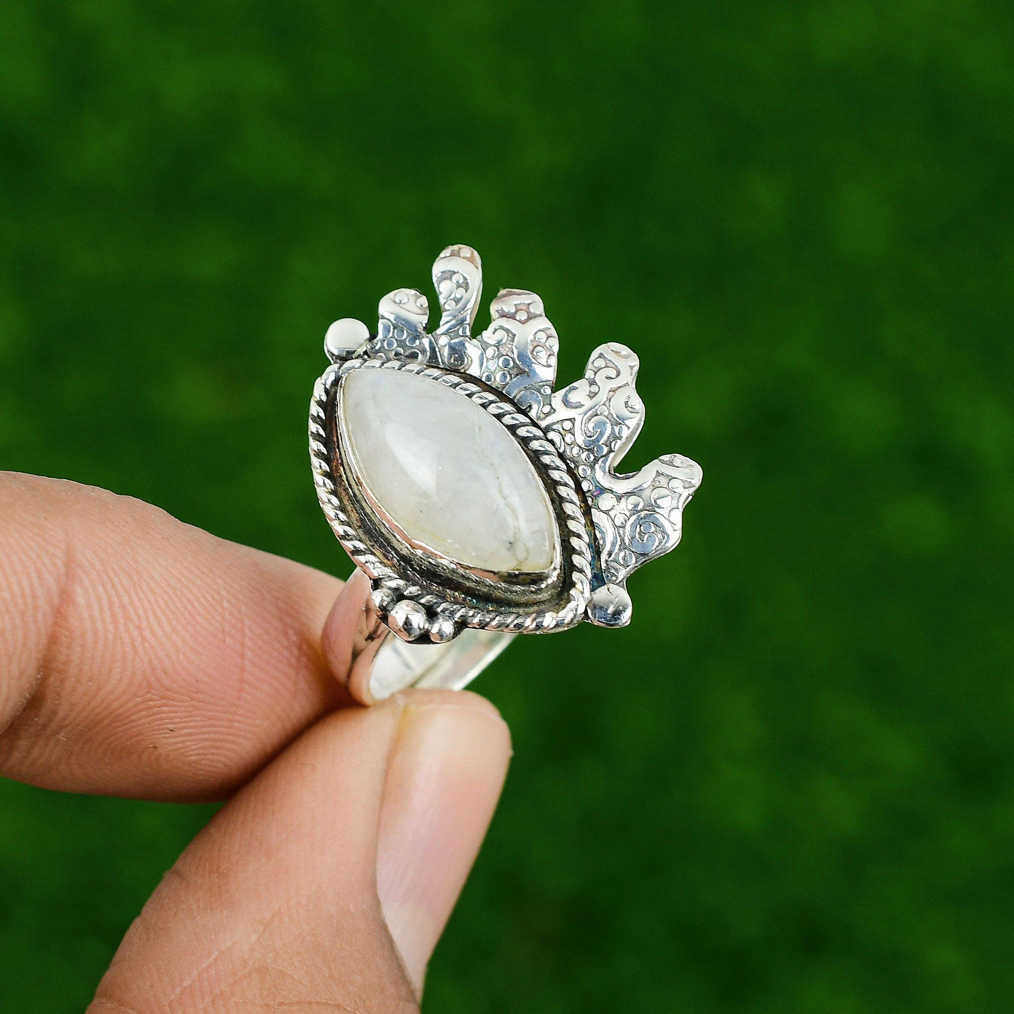 

Натуральный Радужный Лунный Камень Серебро 925 пробы Кольцо с несколькими камнями Регулируемое для женщин Adjustable