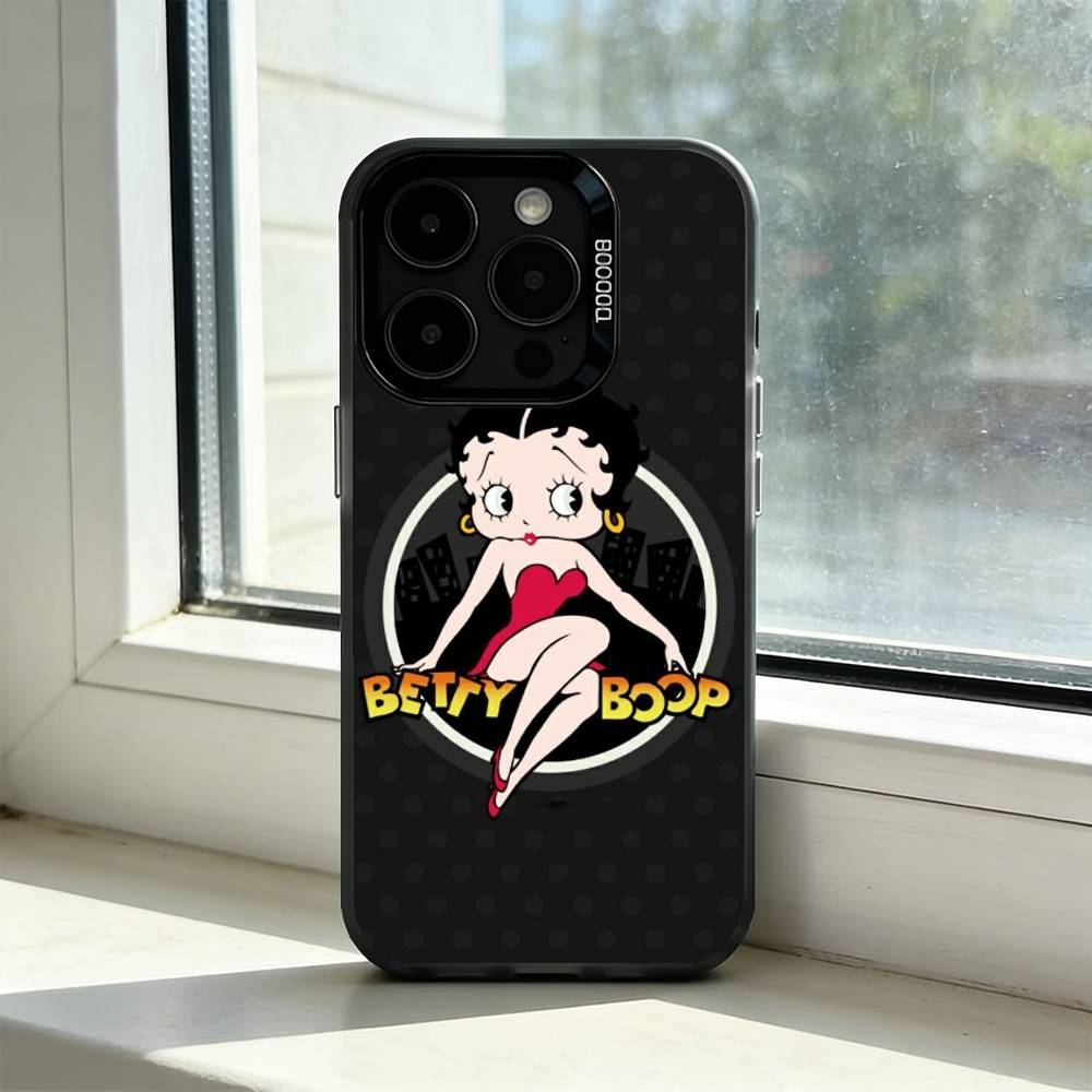 Custodia per Telefono B-Betty B-Boop Cartone Animato Retrò per iPhone 17,16,15,14,13,12,11 Plus,Pro Max,XS,Interno Placcato Argento Colorato