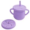 Silicone Baby Straw Cup - Cute Training Sippy Cup with Handles, Straws, Lids - Reusable Snack Cups Feeding Supplies for Toddlers