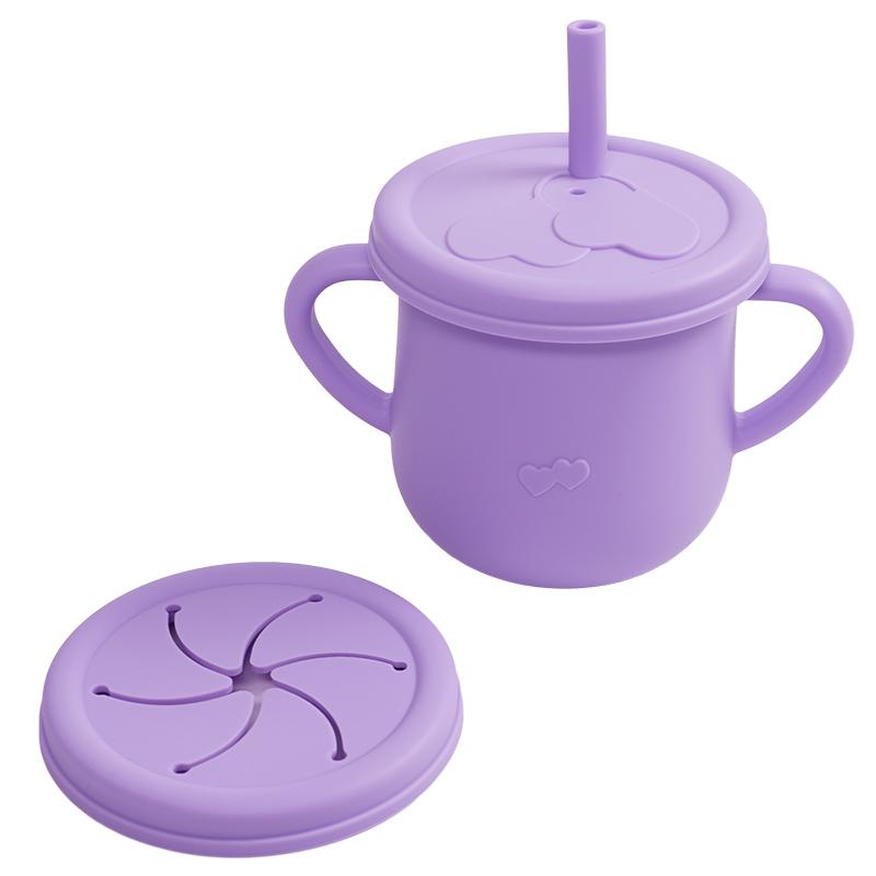 Silicone Baby Straw Cup - Cute Training Sippy Cup with Handles, Straws, Lids - Reusable Snack Cups Feeding Supplies for Toddlers