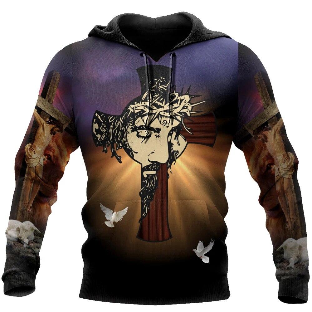 Men's Hoodie Jesus Christ 3D Print Sweatshirt Spring Fall Designer Fashion Casual Pullover Oversized Y2k Clothes Stranger Things