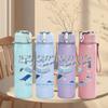 1PC Blue wave ocean abstract print 750ml colorful plastic sports water bottle leakproof pop lid with straw for outdoor office home use