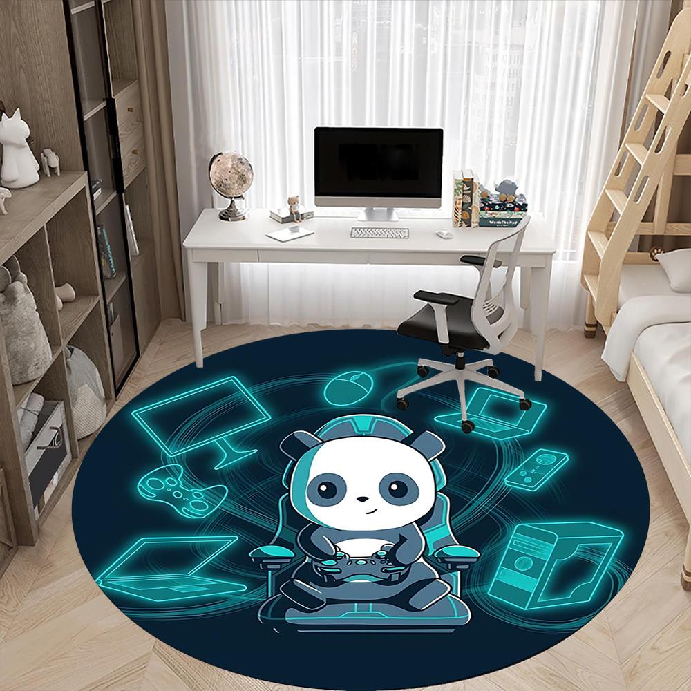 1pc Gamer Panda Office Round Area Rug, Indoor Mat Suitable For Office, Under Office Chairs Bedroom Living Room Home Decor, Room Deco, 066