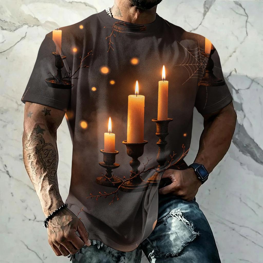 Men's Halloween Vintage Short Sleeve T Shirt Loose Breathable Summer Sports Streetwear Casual Daily Top with Pumpkin and Bat Print