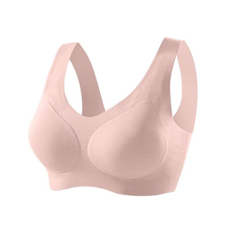 Women's One-Piece Fixed Cup Seamless Bra, Wireless Push Up Breathable Beauty Back Thin European American Style Everyday Underwear