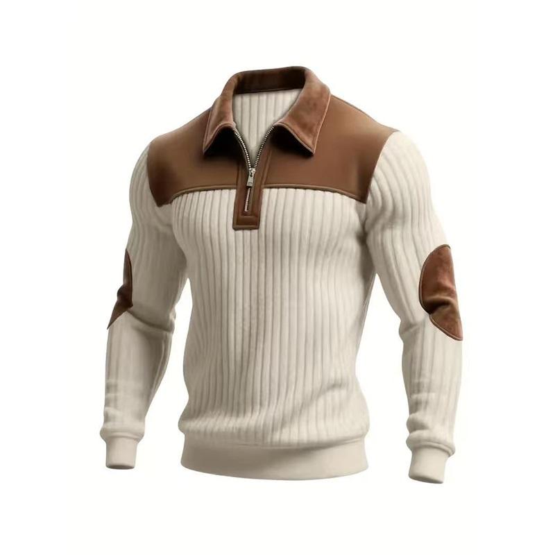 Men's Color Block Half Zip Knit Sweater Casual Pullover