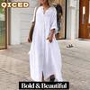 Fashion Autumn Winter Long Sleeve Solid Color Print Casual Dresses