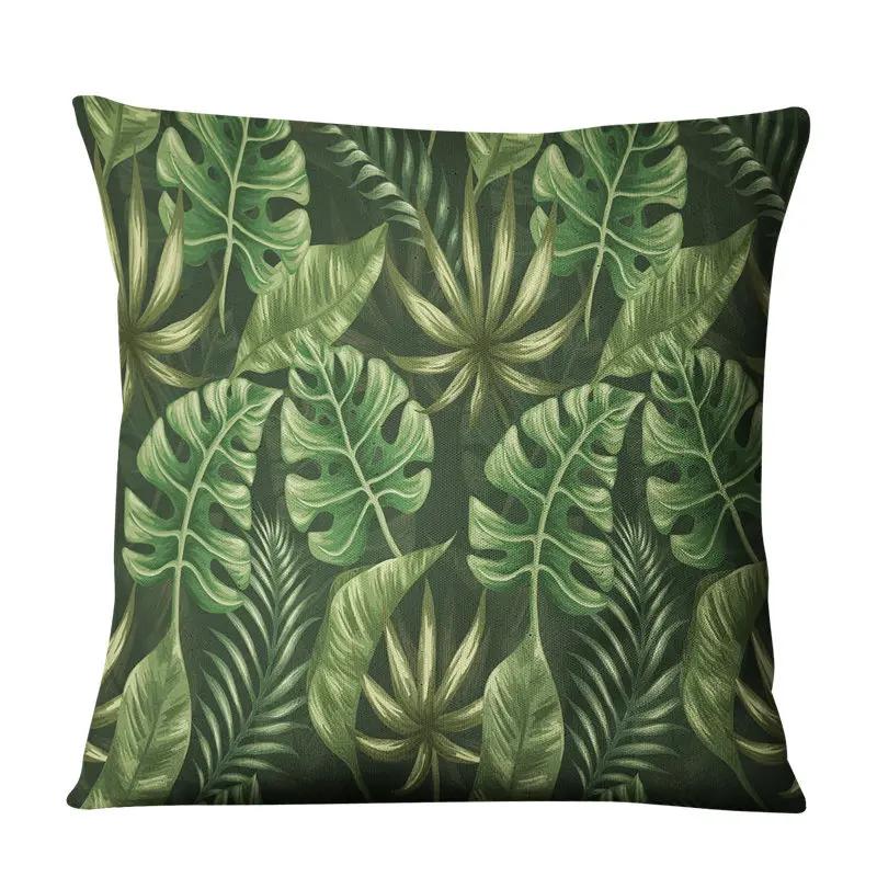 Tropical Plant Printed Decorative Cushion Cover Linen Throw Pillow Case For Couch Sofa Car Living Room Home Decor 45X45Cm