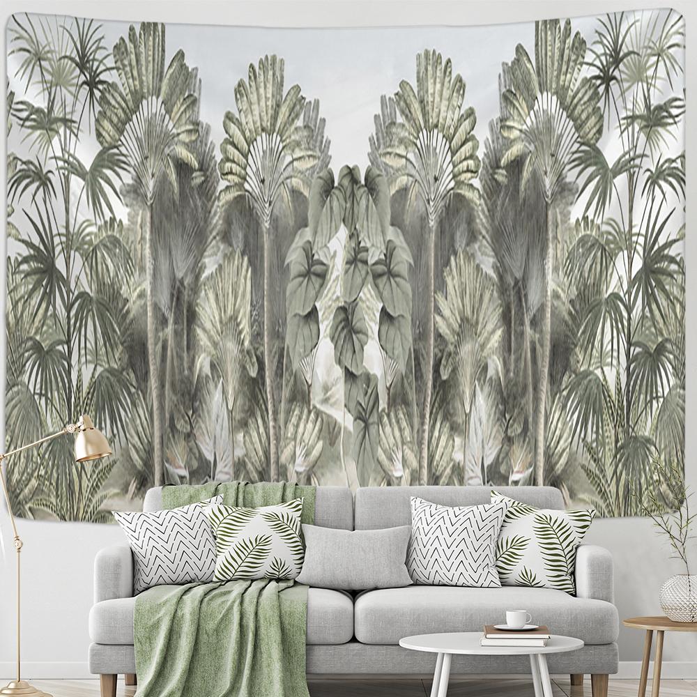 Grön Papegoja Tapestry Havssida Skog Växter Vägghängning Hippie Tapiz Konst Estetik Sovsal Väggdekor