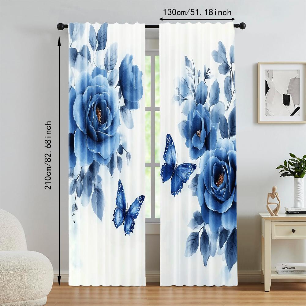 2 Pcs   Versatile Polyester Transparent Curtains for Home Decoration Butterfly Floral for Use In Bedrooms and Living Rooms
