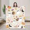 Halloween Blanket - Soft Warm Flannel Throw with Ghosts, Pumpkins, Bats - Pastel Colors