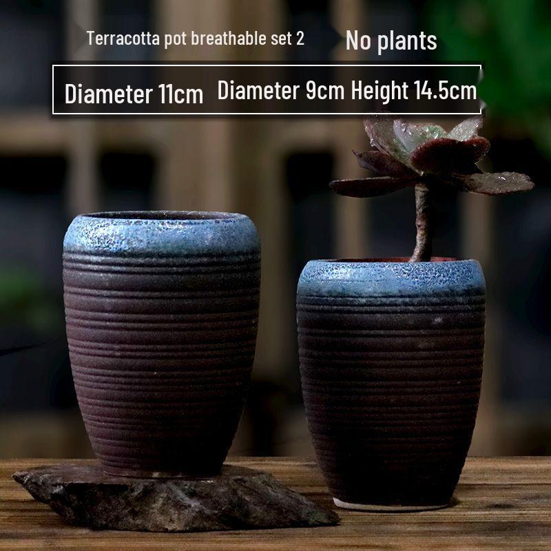 Succulent Ceramic Stump Pot: Retro Terracotta, Breathable & Water-Absorbing, Creative Small Flower Planter
