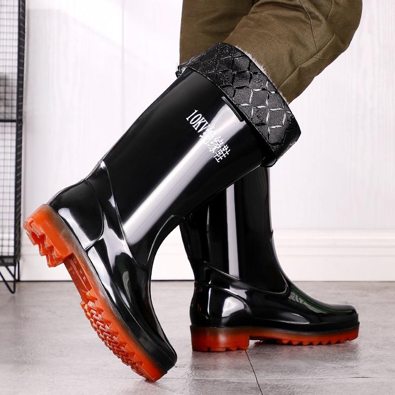 Black men's tall insulating boots 10KV functional insulating men's rain boots electrical construction fishing men's rubber shoes rain shoes