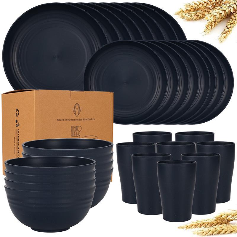 Rice Husk Disposable Tableware Set - Food Grade, High Temperature Resistant Bowls, Plates, and Chopsticks.