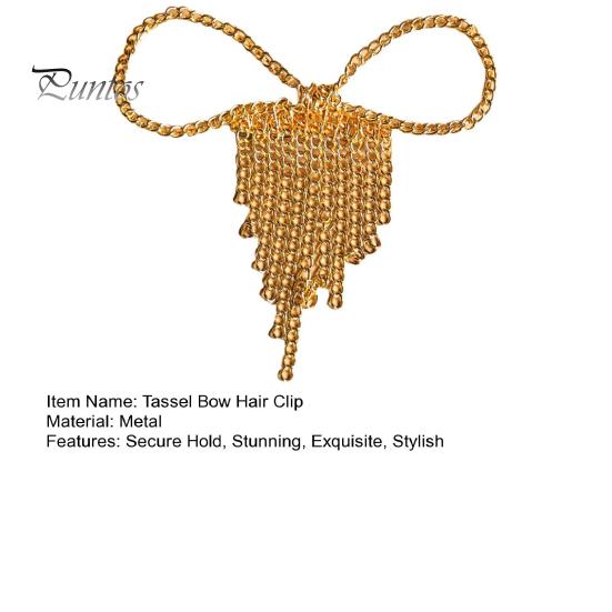 Hollow Bow Hair Clip Clip, Short Chain Tassel Hairpin, Metal Elastic for Medium Bowknot Ponytail Holder Accessories Women Girls Gold Plated