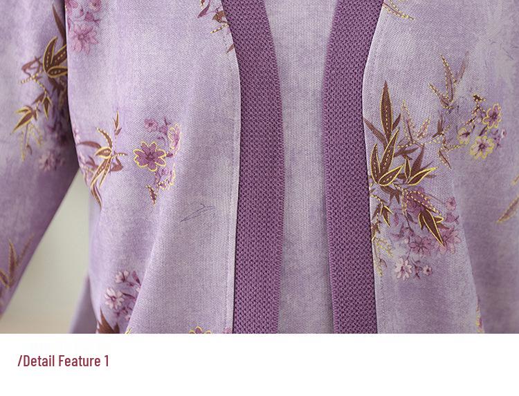 Elderly Women's Spring Knit Cardigan Two-Piece Set - Belly Covering Lightweight Jacket