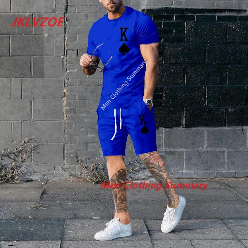 New Men Tshirt Suit Fashion 3D Printed K Solid Color 2-piece Set Street Short Shirts Shorts Pants Oversized Set Male Clothing