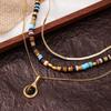 Color Semi-precious Stone Frisbee Necklace, High-end New Chinese Natural Stone Retro Necklace, Women's Collarbone Chain, Neck Chain Stacked Wear