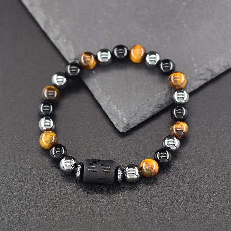 12 Tierkreiszeichen Naturstein Armbänder Löwe Steinbock Stier Krebs Armbänder Mädchen Männer Paar Freundschaftsschmuck Geschenk Armbänder ModeFarbe