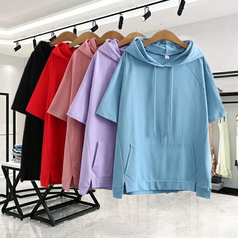Oversized 4XL Losse Sweatshirts Dames Katoenen Hoodies Zomer Korte Mouwen Dunne T-shirts Dames Casual Trui Tops Buitenkleding