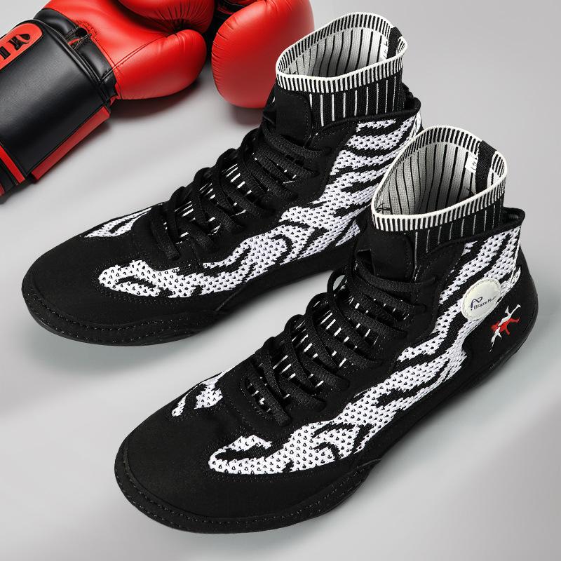 New high-top boxing shoes, men's and women's sanda free fighting, fighting training shoes, non-slip and wear-resistant wrestling shoes