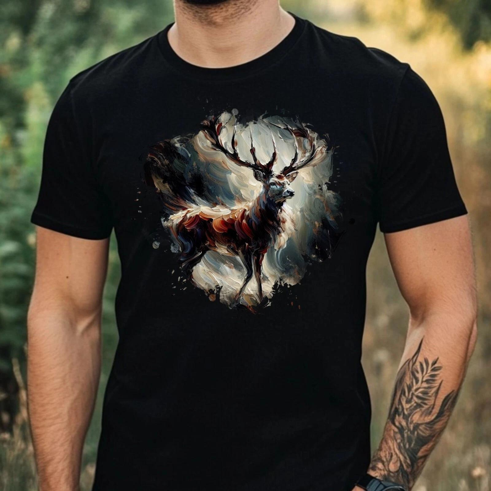 T-Shirt Herren Aquarell Hirsch Motiv Baumwolle Größe XS bis 5XL M
