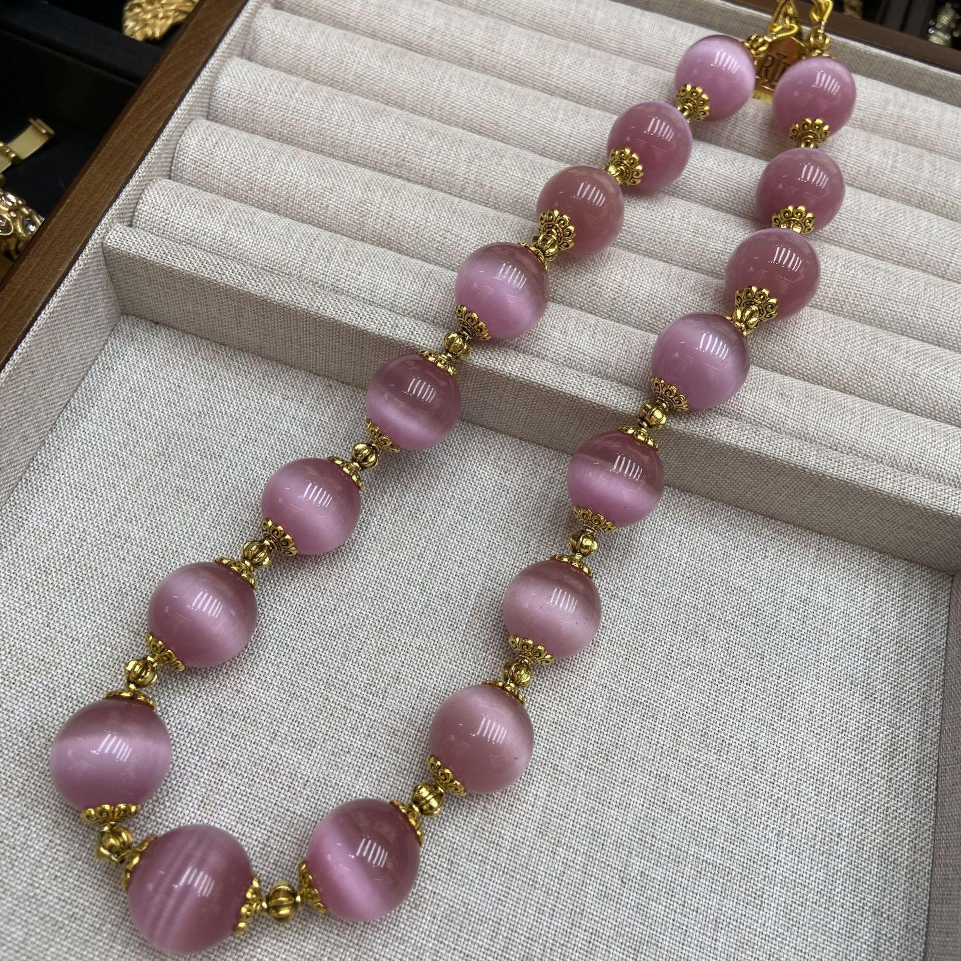 

Medieval Vintage18M Gradual Change Pink Opal Glazed Necklace Pure Handmade Beaded Necklace Goods