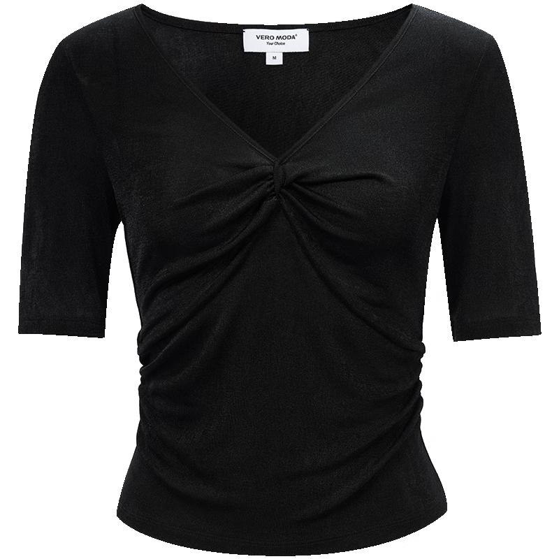 

VEROMODA Women s Pleated V-Neck Five-Quarter Sleeve T-Shirt XS