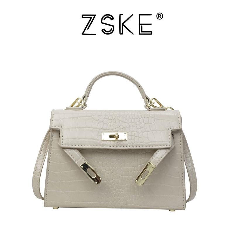 

New high-end solid color crocodile pattern portable shoulder oblique span trendy women s bag бежевий